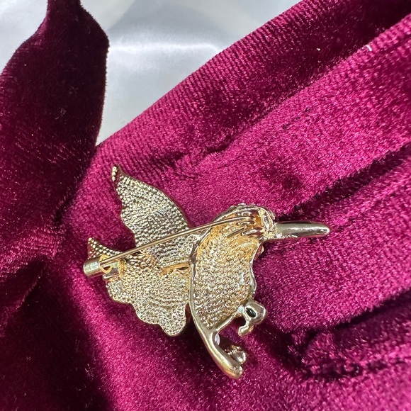 Anthropologie vintage Gold green Hummingbird Brooch - Picture 2 of 7